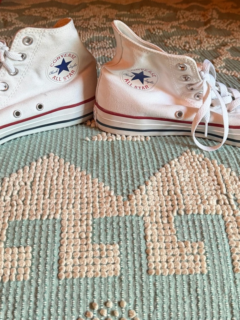 Converse High Top Sneakers - White with Red & Blue Accents